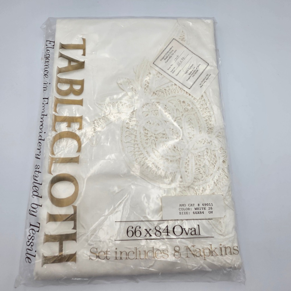 Tessile Tablecloth Set 66x84 White NWT Eternity Battenburg Lace 1304 Vintage